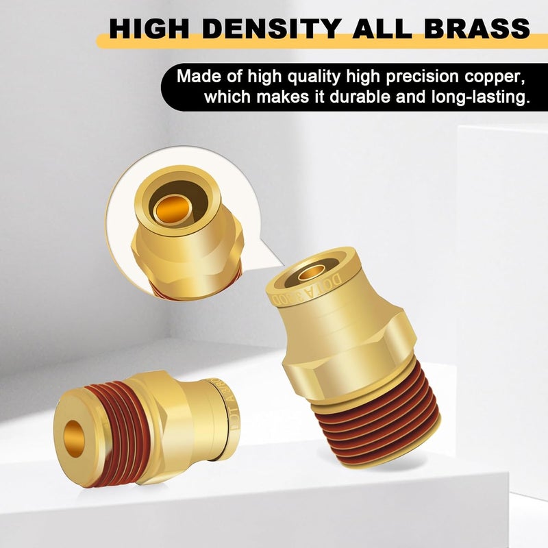 Siptenk 3/8" DOT Brass Push to Connect Air Line Fittings 5 PCS, 3/8" OD Tube x 3/8" NPT Thread Air Brake Line Quick Connect Fittings for Truck Trailers Industry Air System - Image 2